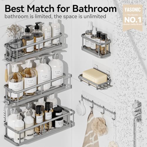 YASONIC Shower Caddy Adhesive, Rustproof Shower Organizer with Soap Holder, Large Capacity Shower Shelves for Inside Shower, No Drilling Bathroom Organizers and Storage for Home Decor（6 Pack Grey） - color: Grey, size: XL