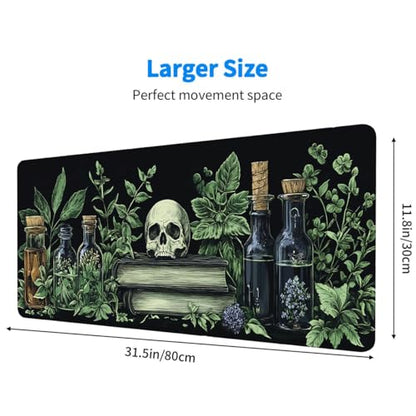 SkullPotion Mouse Pad Large Dark Academia Potion Herb Botanical Witchcraft XL Mouse Pad Large Mousepad Extended Laptop Keyboard Mat Gaming Desk Pad Mouse Mat 31.5x11.8 Inch - color: SkullPotion