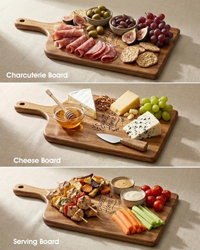 Charcuterie Board Set, 9-Piece Acacia Wood Cheese Board Gift Set with Knives, Serving Tray for Entertaining, Housewarming Gift, Wedding Gift for Couples, New Home Gifts - size: 15.7 inch