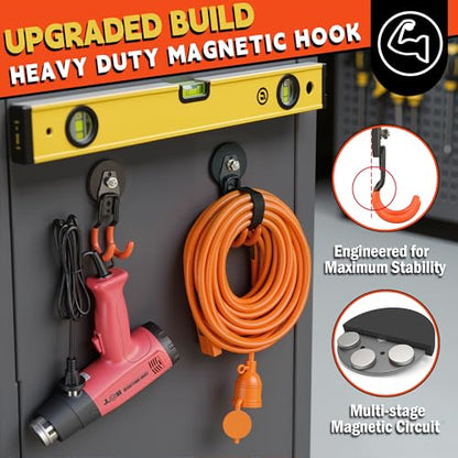 ULIBERMAGNET New Upgraded Garage Strong Magnetic Hooks, 4 Pack Heavy Duty Large J Hooks with Magnet, Anti-Slip Coating Magnet Hooks for Garden Tools, Ropes,Drill - style: V1 PRO 2.59" Medium J Orange 4PC