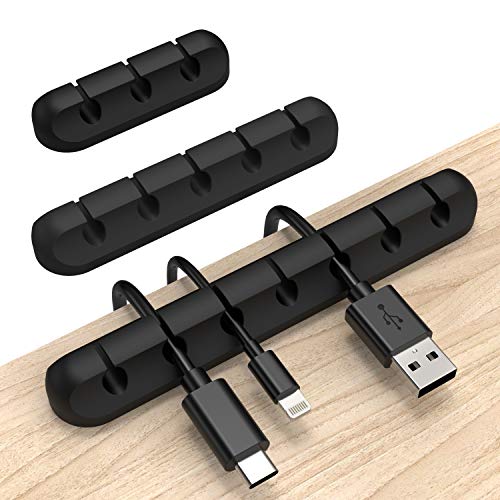 Cable Clips, INCHOR Cable Organizer Cord Holder for Desk, Charging Cable Holder Cord Clips, Nightstand Cord Organizer Cable Management Wire Clip (7, 5, 3 Slots) - color: Black