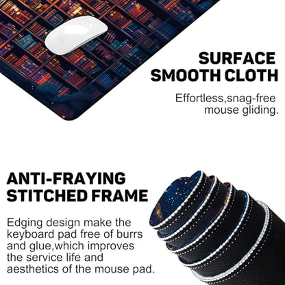 Cosmic Library Floating Amidst The Stars Gaming Mouse Pad 35.4 x 15.7 Inches with Non-Slip Rubber Base, Smooth Cloth Surface Desk Keyboard Mat for Computer, PC, Laptop, Desktop - color: Cosmic Library Floating Amidst The Stars