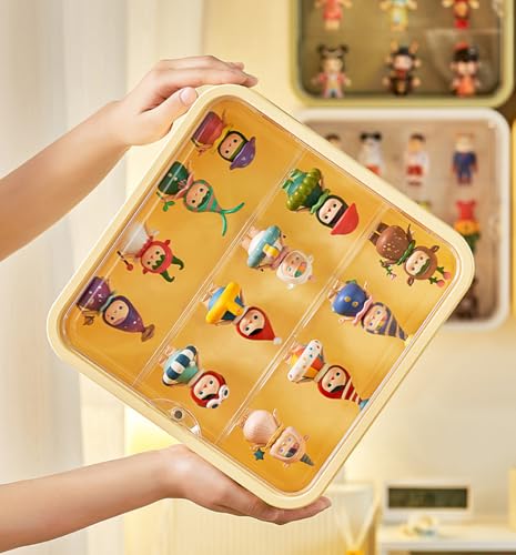 Display Case for Figures, Wall-Mounted Dustproof Display Box with Magnetic Door and Shelf, Adjustable Doll Display Case for Collectibles Figurines Sonny Angels Pop Mart Mini Figures (Yellow) - color: Yellow