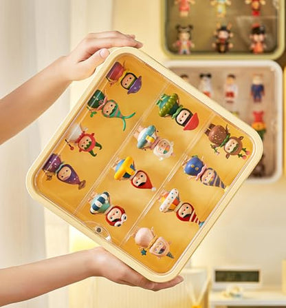 Display Case for Figures, Wall-Mounted Dustproof Display Box with Magnetic Door and Shelf, Adjustable Doll Display Case for Collectibles Figurines Sonny Angels Pop Mart Mini Figures (Yellow) - color: Yellow