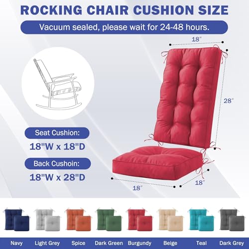 IPYNBAP Rocking Chair Cushion, Waterproof and Fade-Resistant Patio Chair Cushions, Tufted Chair Pads for Rocker Furniture, 18x18 Inch, Indoor/Outdoor Seat Cushions with Ties, Burgundy - color: Burgundy, size: 18"X18"/28"X18"