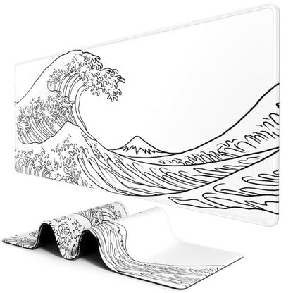 BOSOBO Large Mouse Pad, Desk Pad, XXL XL Extended Gaming Mouse Pad, Desk Mat for Office & Home, Long Keyboard Huge Mat,Desktop Full Cover 31.5 x 11.8 Inches, Art Kanagawa Surfing White - color: Art Kanagawa Surfing, size: XL - 31.5 x 11.8 Inches