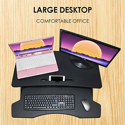 Standing Desk Converter 32 Inch - Height Adjustable Desk Riser with Keyboard Tray, Wide Sit Stand Workstation for 2 Monitors for Office & Home, Black