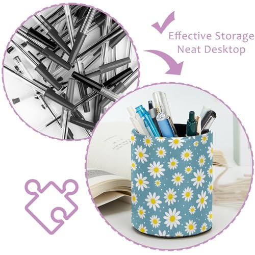 Daisy Flowers Pen Holder Pencil Organizer for Desk, 3.1” x 3.1” x 3.9” Pencil Cup Office Supplies, Large Capacity Cute Pen and Makeup Brush Holder for Home, School, Desktop - color: Daisy Flowers