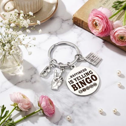 Nosiny 12 Pcs Bingo Lover Gift Stainless Steel Keychain Bulk Game Player Lovers Gifts Digital Game Keychain for Gambler - style: Happiness