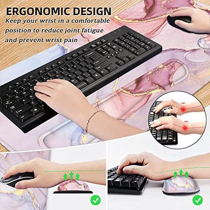 LATEEFAH Desk Mat, Mouse Pad with Wrist Rest, 4-in-1 Large Mouse Pads for Desk, Ergonomic Mouse Pad and Keyboard Wrist Rest Gaming Keyboard Mat for Office, Home - color: 4Pcs-Pink Marble