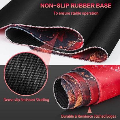 Canjoy Gaming Mouse Pad, 31.5x15.7inch Large Extended Mousepad Big Computer Desk Mat for Keyboard and Mouse Full Desk Mouse Mat with Non-Slip & Rubber Base - color: Red Marble