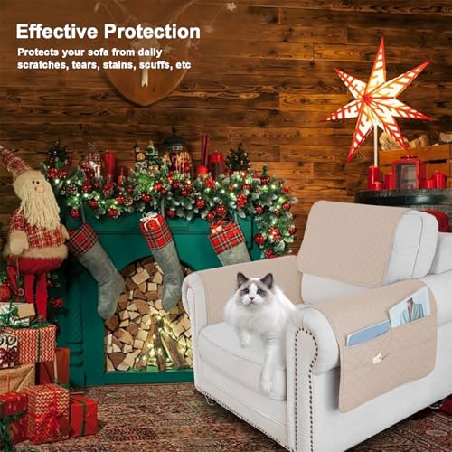 Waterproof Sofa Armrest Cover Headrest Cover with Side Pocket Non-Slip Couch Protector for Armchairs, Chairs, and Sofas (Apricot,3 Seater 5PCS) - color: Apricot, size: 3 Seater 5PCS