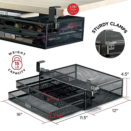 Homeify Under Desk Drawer Organizer Clamp-On, Mesh Metal Drawer Attachment, 2 Drawer Slide Out, On Or Under Desk Organizer For Office Supplies & Home Essentials (2 Drawers) - size: 2 Drawers