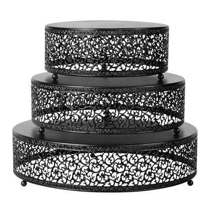 3-Piece Metal Cake Stand Set, Round Buffet Risers (8 to 12 Inch) – Sturdy Dessert Cupcake Pastry Candy Plate Stands for Wedding, Birthday Party & Event (3P-Matte Black) - color: Matte black, size: 3P-Round(8IN to 12 IN)