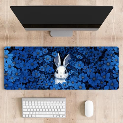 Mousepad Desk Mat Gaming Large Keyboard Cute Office Desktop Computer Laptop XXL Long Big Kawaii Aesthetic Girly Pretty Design Women Girl Gamer Oversized Wide 30x12'' Mousepad, Blue Rabbit - color: Blue Rabbit