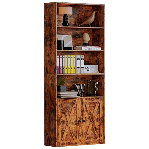 IRONCK Industrial Bookshelves and Bookcases with Doors Floor Standing 6 Shelf Display Storage Shelves 70 in Tall Bookcase for Home Office, Living Room - color: Vintage Brown