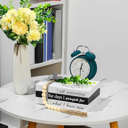 Capoda 3 Pcs Decorative Books for Home Decor Farmhouse Faux Stacked Books Wooden Rustic Table Decor with Bead Garland Twine Ribbon Faux Leaf for Table(Remember) - style: Remember