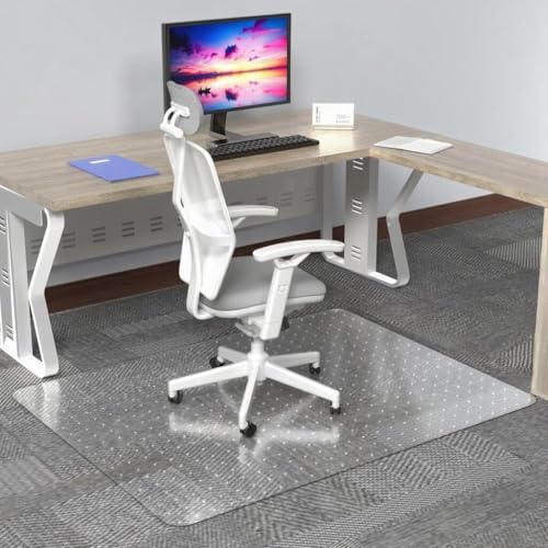 Office Chair Mat, 45" x 53" Clear Carpet Chair Mats for Low Pile Carpeted Floors Home Office, Studded Floor Mat for Office Chair on Carpet - color: Spiked Clear, size: 45" x 53" Rectangular