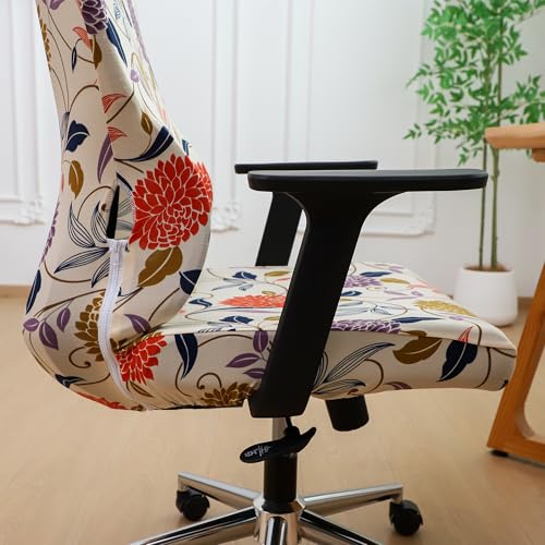 Ergonomic Office Chair Covers Set with Headrest Cover Floral 2 Pieces Stretch Desk Computer Office Chair and Headrest Slipcovers Washable - color: Printed Flower, size: Chair and Headrest Covers