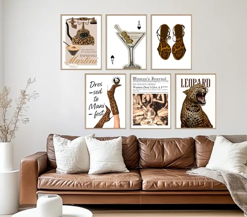 6Pcs Trendy Retro Leopard Wall Art Preppy Cheetah Wall Decor Stockholm Style Posters Stylish Female Aesthetic Pictures Y2k Coquette Luxury Painting for Women Bedroom Apartment Dorm 8x10in Unframed - size: 8x10in