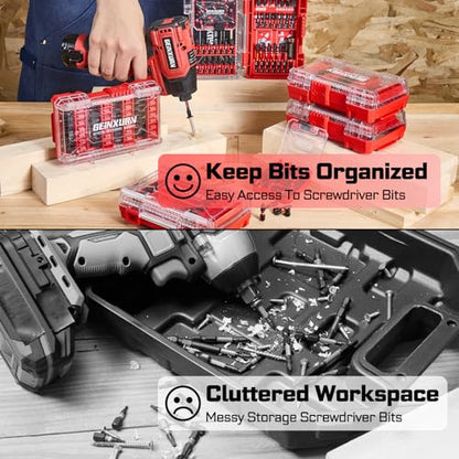 Geinxurn 1Pc Red Storage Box Case, small parts box with detachable divider, Screwdriver Bit Set Box - style: STKB001-RD