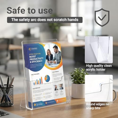 Acrylic Brochure Holder 8.5 x 11 inch, 2 Pack Clear Plastic Flyer Holder, Acrylic Desktop Stand for Pamphlets, Literature, Brochures, Magazines Materials Display Stands