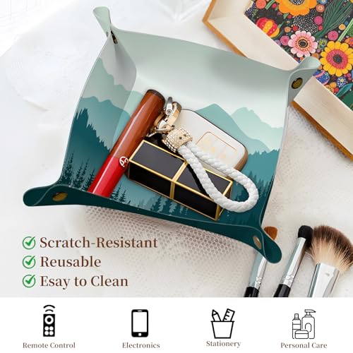 PU Leather Jewelry Valet Tray, Portable Catchall Tray for Keys, Wallet, Watch,Travel Jewelry Tray Organizer for Nightstand Desk Entryway Home Decor Gift for Women Men Green Mountain - color: Green Mountain
