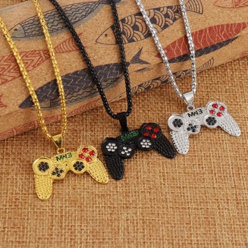 Unplated Alloy Chain - Fashion Gamer Controller Pendant Necklace for Men - Studded Gamepad Jewelry - Stylish Video Game Party Accessory