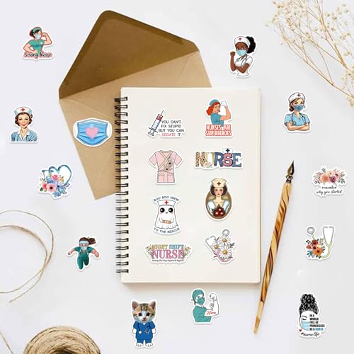 Nurse Stickers 100Pcs, Vinyl Waterproof Funny Nurse Decals for Decals Laptop Notebook Water Bottles Nurses Week Appreciation Gifts Bulk Nursing School White Angels Accessories - style: Nurse Stickers
