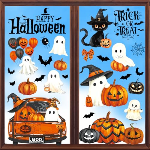 Halloween Window Clings Decor, Halloween Decorations for Home & Office | 8 Sheets Large Ghost Pumpkin Decals for Glass Windows & Doors, Holiday Window Stickers for Classroom, Party Decoration Indoor - color: Halloween