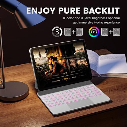 RAYMCRAFT for iPad 11th(A16, 2025)/10th Generation Case with Keyboard, Magic Keyboard 2022, Springy Backlit Keys, Stain-Resistant Surface, Multi-Touch Trackpad, White - color: White