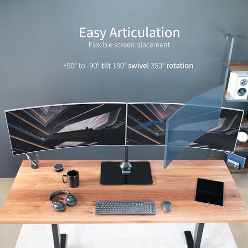 VIVO Freestanding Dual Ultrawide Monitor Stand with Sleek Glass Base and Adjustable Arms, 2 Screens up to 38 inches and 22 lbs Each, Black, STAND-V038FG - color: Black, size: 13" to 38" Screens