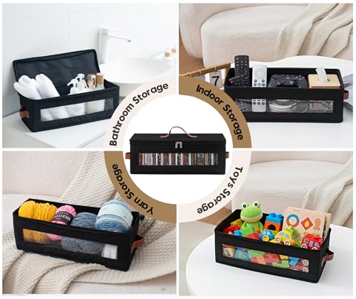 Qozary CD Storage Box - 6 Pack CD Case Holder with Clear Window, Holds 225 Jewel Cases, Media Storage Rack for CDs, Video Game Disks, Blu Ray Disc-16.5 × 8.3 × 8 in, Black - size: 6 Pack