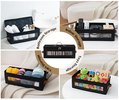 Qozary CD Storage Box - 6 Pack CD Case Holder with Clear Window, Holds 225 Jewel Cases, Media Storage Rack for CDs, Video Game Disks, Blu Ray Disc-16.5 × 8.3 × 8 in, Black - size: 6 Pack