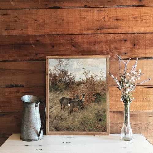 Uniro Vintage Fall Wall Art for Bedroom Decor, Rustic Farmhouse Wall Decor Autumn Deer Countryside Wall Painting Canvas Prints Landscape Oil Painting Fall Wall Decor Vintage Art Pictures for Bedroom Bathroom Kitchen Decor( 8" x 10"-UNFRAMED) - color: Autu