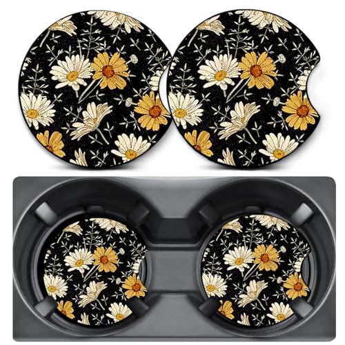 2 Pack Little Daisy Car Coasters for Cup Holders,Neoprene Anti Slip Mat | 2.75" Universal Size,Auto Rubber Drink Coasters Decor Car Accessories Interior Little Daisy Gifts for Women Men - color: Little Daisy