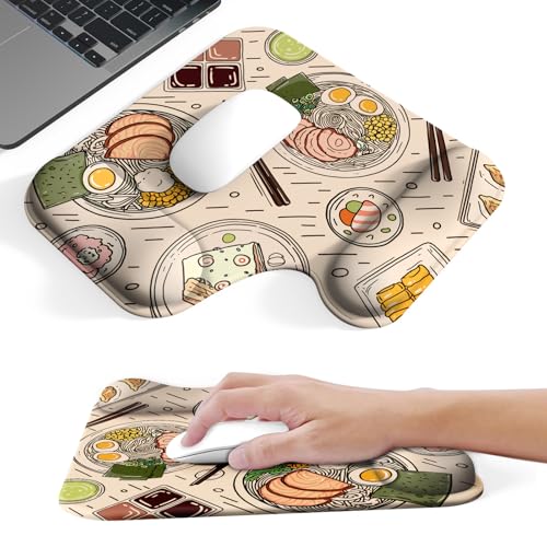 Ergonomic Mouse Pad with Gel Wrist Rest (1"& 1.2" Dual Height) - Mouse Pads Compact Mousepad Desk Mat Office, Gaming & Carpal Tunnel Relief | Non-Slip Rubber Base Japanese Ramen - color: Japanese Ramen