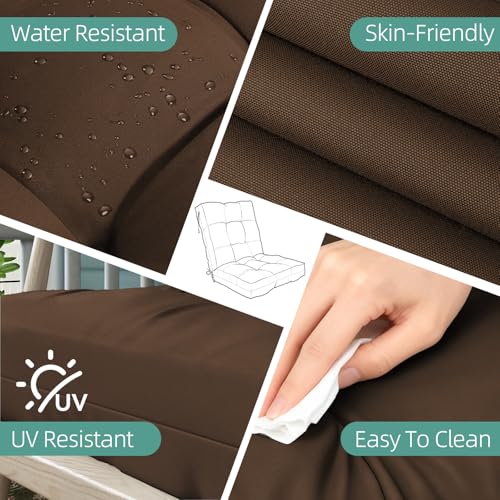 Outdoor Chair Cushions Set of 2, 42x21x4 Inch Patio Cushion for Dining/Rocking Chairs, High Back Soft Seat Pad with Ties, Indoor Outside Use, Fade-Resistant & Waterproof, Brown - color: Brown