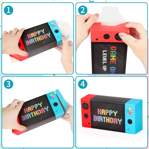 Adecortalk Video Game Party Favor Boxes 16 Pcs Gamer On Theme Gifts Boxes Happy Birthday Party Favor Boxes for Boys Kid Video Game Birthday Goodie Candy Treat Bags Gamer Party Decorations