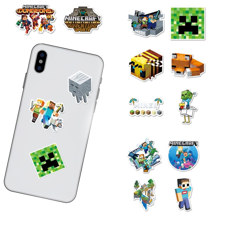 50 Pcs Pixel Miner Style Stickers, Stickers for Water Bottles, Video Game Party Supplies for Teens Mens Gamer Adults