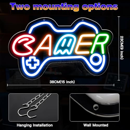 Gamer Neon Sign for boy room decor, 15 * 9 inch Blue Gaming led lights with USB Power and Dimmer Switch for game room decor,teen's room,man cave,adult and Kids - style: blue-gamer