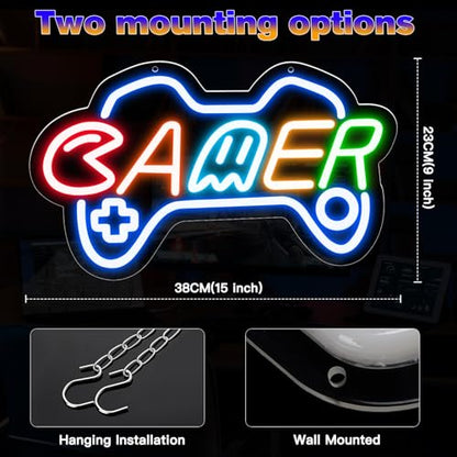 Gamer Neon Sign for boy room decor, 15 * 9 inch Blue Gaming led lights with USB Power and Dimmer Switch for game room decor,teen's room,man cave,adult and Kids - style: blue-gamer
