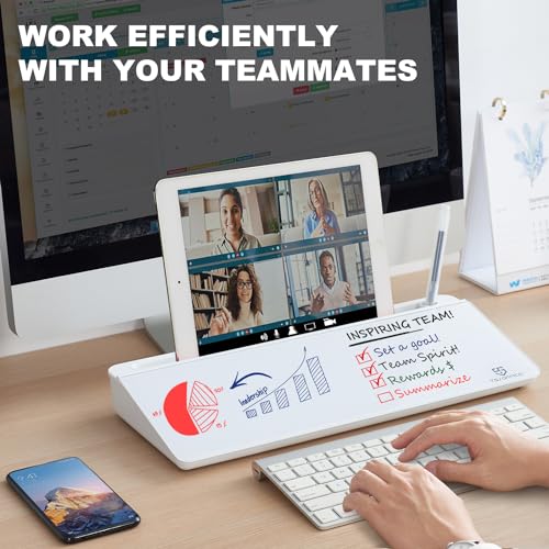 TSJ OFFICE Small Desktop Whiteboard -Glass Dry Erase Board Computer Keyboard Stand White Board Surface Pad with Drawer, Desk Organizers with Accessories for Office, Home, School Supplies - White - color: White