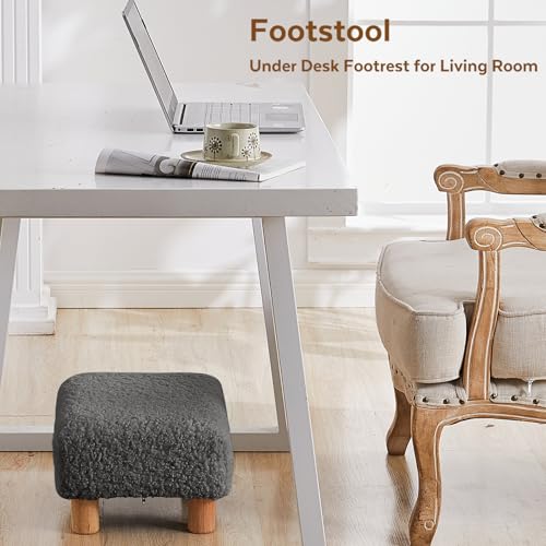 Small Foot Stool Ottoman, Sherpa Footstool Ottoman Foot Rest for Couch, Rectangle Footstools and Ottomans Small for Living Room, Entryway and Bedroom (Gray) - color: Gray (Sherpa)