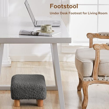 Small Foot Stool Ottoman, Sherpa Footstool Ottoman Foot Rest for Couch, Rectangle Footstools and Ottomans Small for Living Room, Entryway and Bedroom (Gray) - color: Gray (Sherpa)