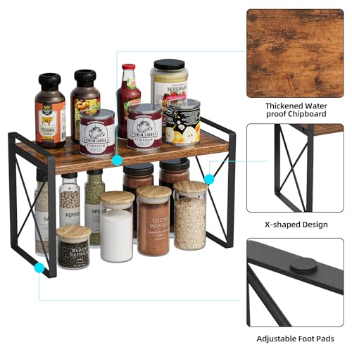 Giikin Countertop Shelf Organizer, Cupboard Stand Spice Rack, Retro Style Cabinet Shelf for Pantry, Kitchen, Bathroom, Reading Room, Bedroom to Save Space (7.8" D x 15.7" W x 9.4" H, Rustic Brown)