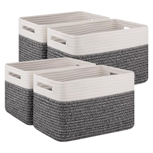 4 Pack Storage Baskets for Organizing, Woven Baskets for Shelves - Perfect for Toys, Books, Towels, and Clothes, Durable Gift Basket Bins Toy Storage, 12.7''Lx9''Wx7.8''H, Black & White - color: Black & White, size: Small/12.7''Lx9''Wx7.8''H