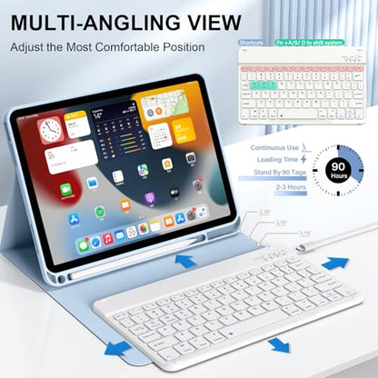 Keyboard Case for iPad (A16) 11th Gen 11 Inch 2025, iPad 10th Generation 10.9 inch 2022 with Pencil Holder, Wireless Keyboard and Slim Lightweight Soft Cover Auto Wake/Sleep, Blue - color: Blue