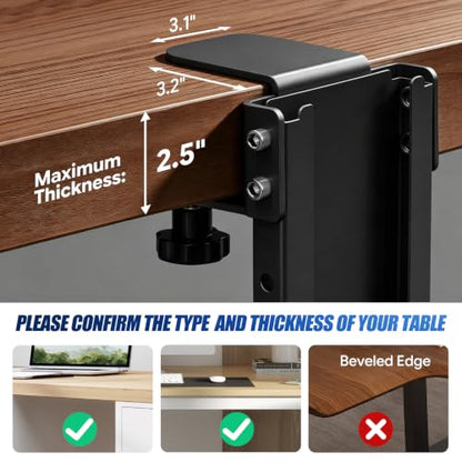 TooCust Adjustable Under Desk PC Mount, Heavy Duty No Drilling Clamp Mount on Desk Fits Most PC Tower 14.5”-22.4” (H) , Thickened & Ultra Strong CPU Holder for Standing Desk & Home Office, Black - color: Black