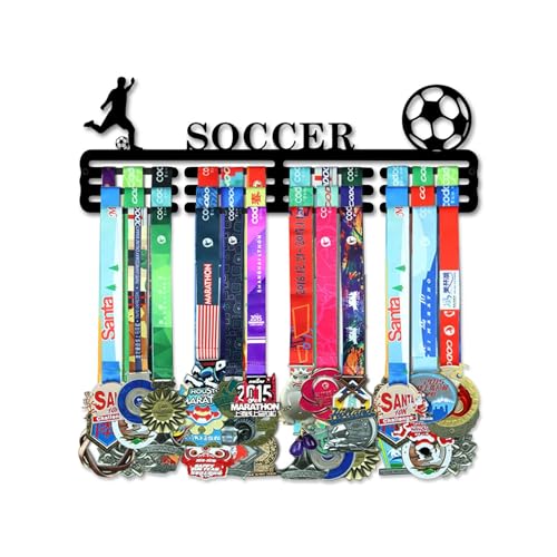 Resama Medal Hanger Holder Display Wall Rack Frame Shelf-Medal Hanger Awards Ribbon Soccer,Gymnastics,Holder Display Rack for 60 Medals - color: Soccer